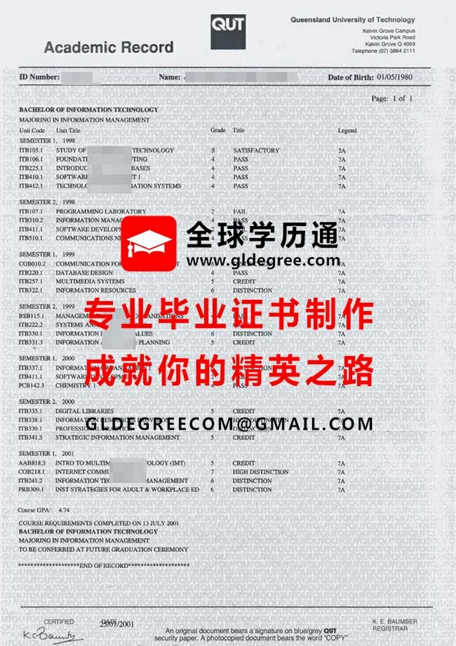 澳大利亚昆士兰科技大学成绩单|精美制作澳大利亚昆士兰科技大学成绩单|办理澳洲文凭