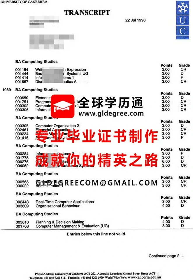 堪培拉大学成绩单样品|购买澳洲文凭|办理澳洲硕士学位证书